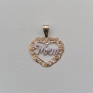 Michael Anthony 14K Yellow White Gold Diamond MOM Mother Heart Pendant Charm